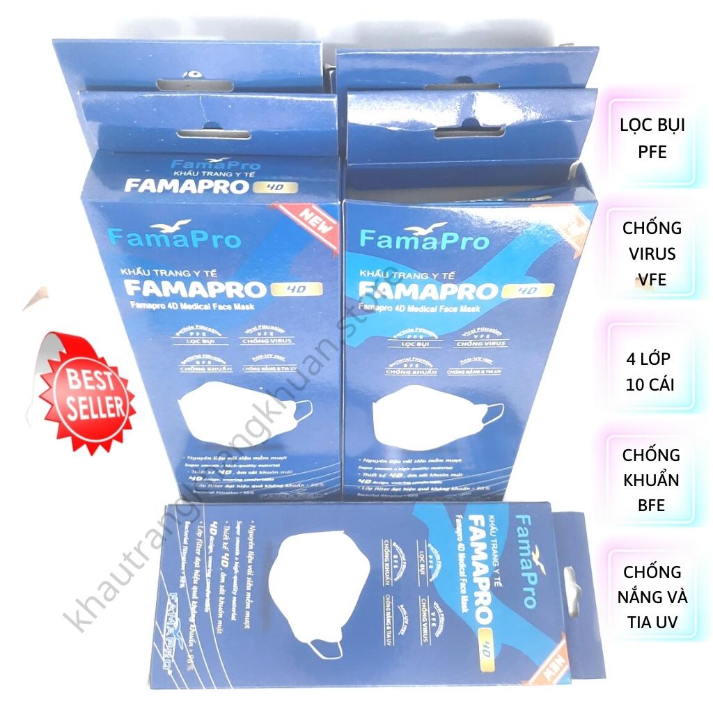 Khẩu Trang Famapro 4D, [HÀNG LOẠI A], Khẩu trang Con Cá, KF94 trắng, màu...dạng hộp, size lớn [Hộp 10 Cái]