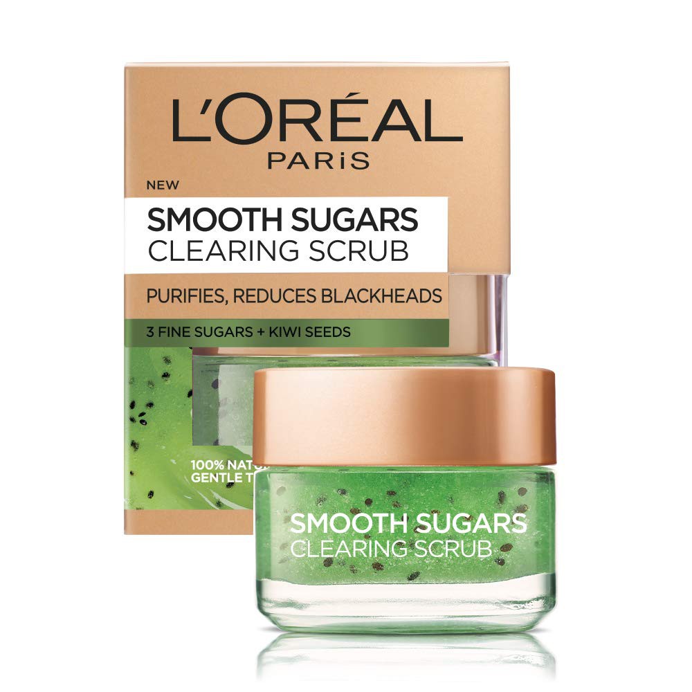 Tẩy tế bào chết ở da mặt và môi L'Oreal Pure - Sugar Scrub với tinh thể đường và hạt Kiwi từ Mỹ (48g)