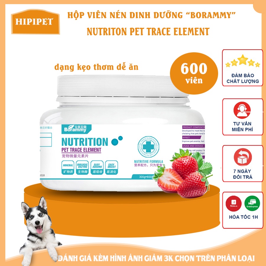 Vitamin cho chó mèo Borammy HỘP 600 VIÊN nhiều vitamin và khoáng chất thiếu yếu cho thú cưng