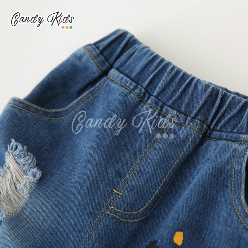 Quần Short Denim In Chữ Thời Trang Cho Bé Trai 2-8 Tuổi