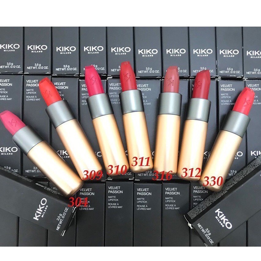 Son lì Kiko ❤️Freeship❤️ Velvet Passion Matte Lipstick - 309 310 311 312 329 330 - đủ bill - Hàng Pháp