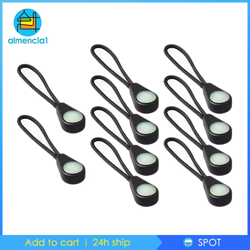 10Pcs Self Luminous Zipper Pull Zipper Heads Rope for Outdoor Luggage Purse