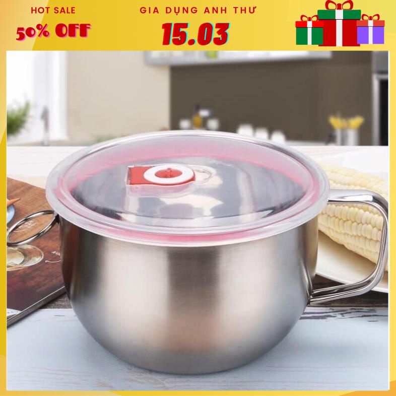 Ca đựng cháo/ mỳ/ phở Inox 15cm có nắp hút chân không - Ca đựng đa năng siêu tiện dụng cho nhà bếp