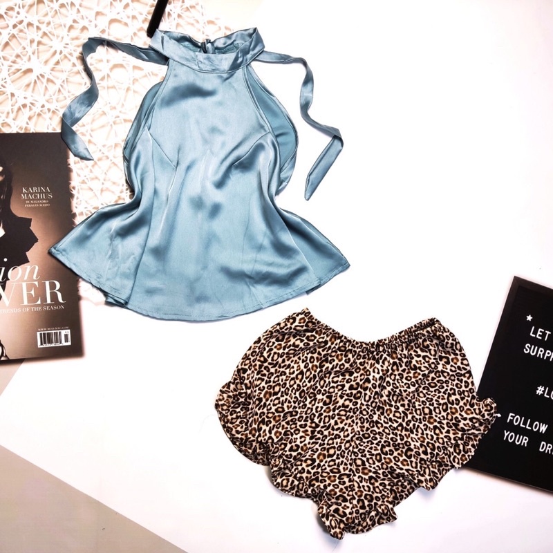 Đồ Ngủ Sexy Cổ Yếm Quần Beo, Đồ Ngủ Nữ Chất Satin Cao Cấp 40-60Kg BOYEMBEO | BigBuy360 - bigbuy360.vn