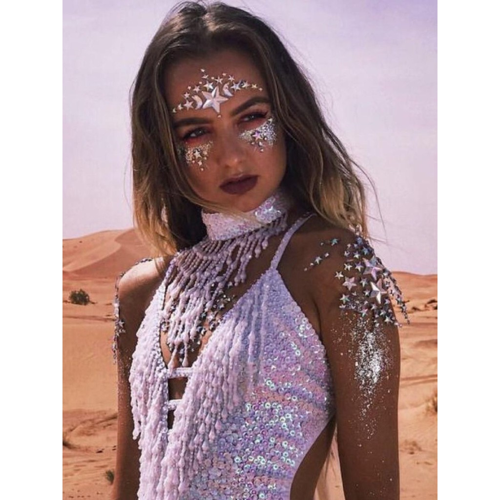 Đá đính mặt dạ tiệc lấp lánh | Makeup | Trang điểm | Rave &amp; biến hình Tik tok - Đá đính trang điểm