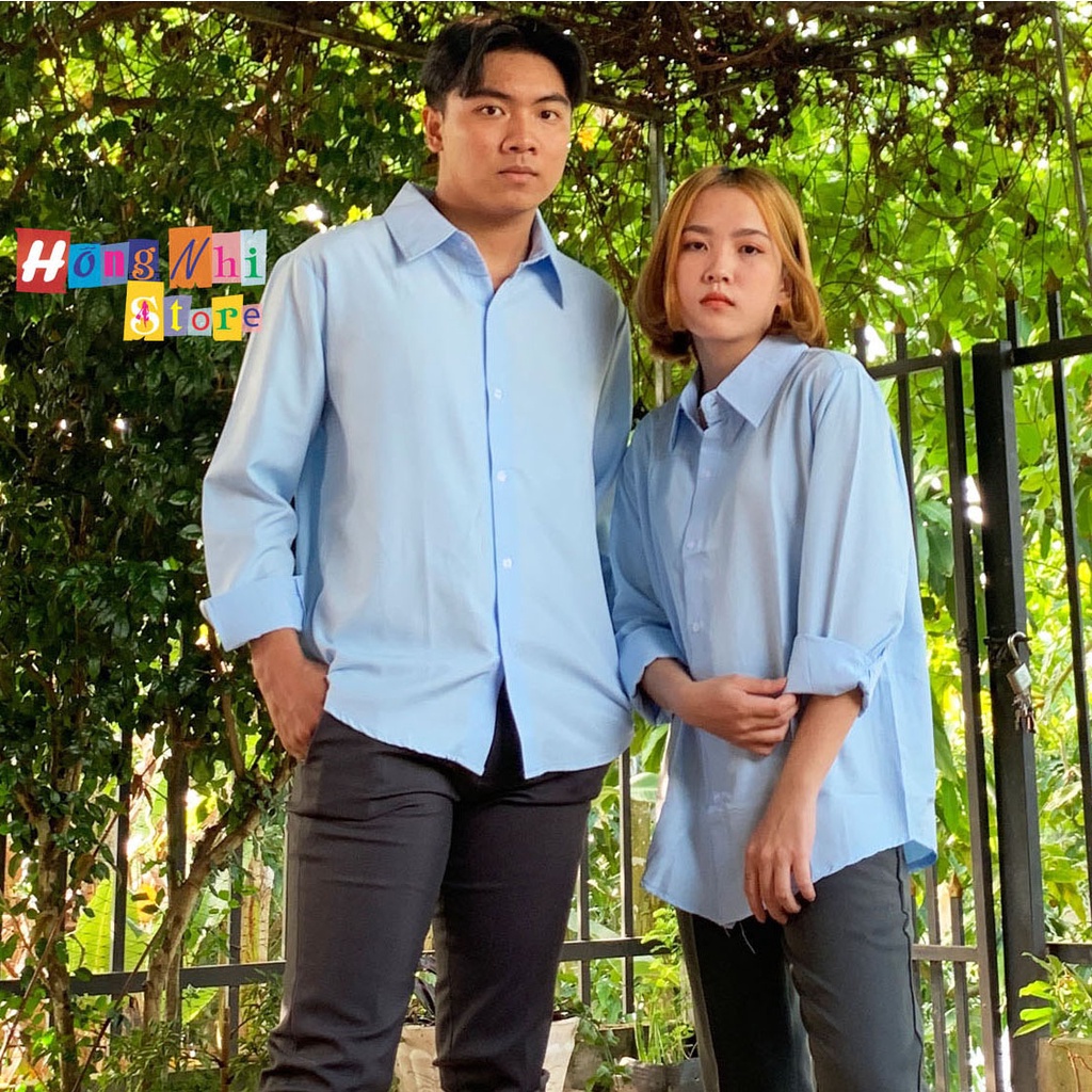 Sơ Mi Tay Dài Trơn Màu Xanh Dương Dáng Rộng Nam Nữ Ulzzang Unisex - MM