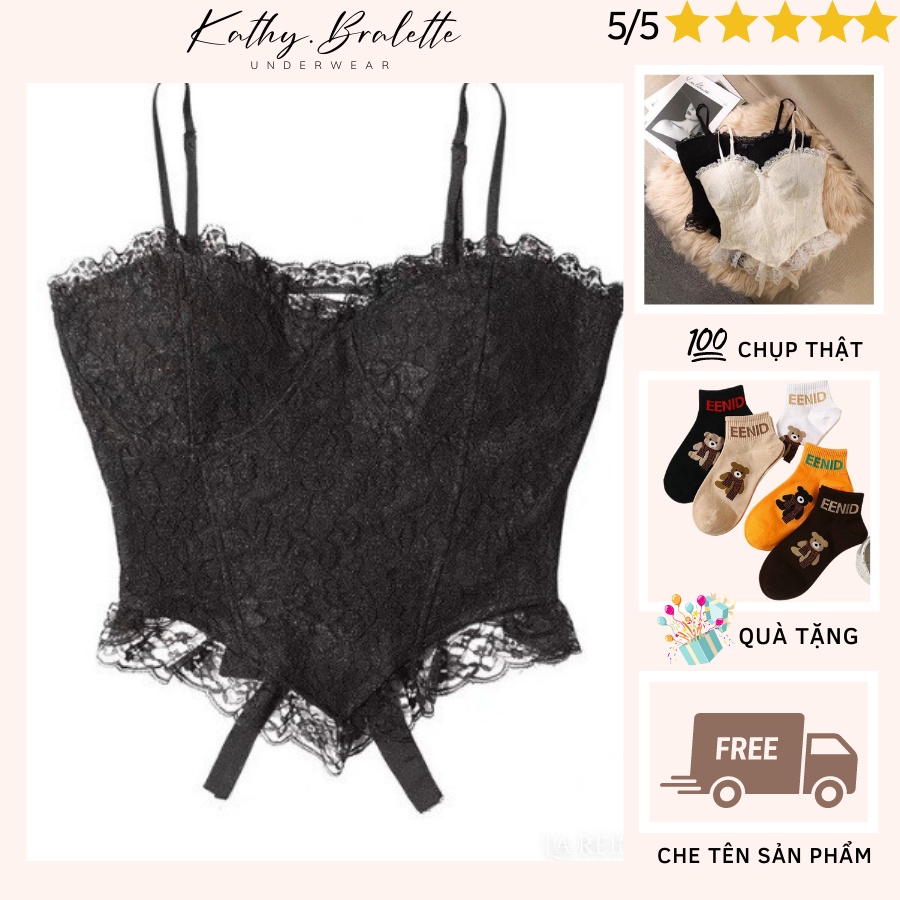 ✨A16✨Áo Bra ren Corset Bralette Áo Lót Nữ Ren Hai Dây Tà Nhọn Có Mút Phong Cách Trẻ Trung Không Gọng