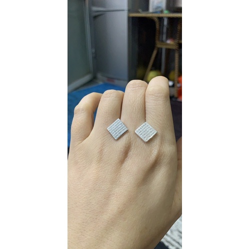Khuyên tai nạm đá nhỏ ơi vuông bạc chuẩn đẹp NGỌC MẬU