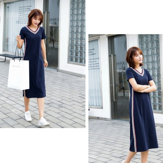 Đầm thun suông dáng dài cổ tim | BigBuy360 - bigbuy360.vn