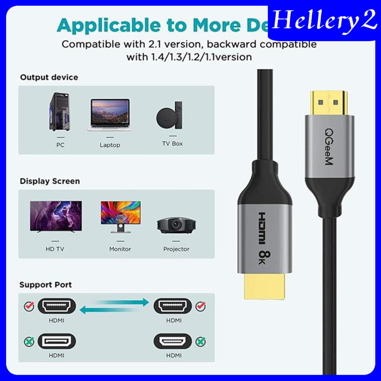 Dây Cáp Truyền Dữ Liệu Tốc Độ Cao Helery2) Hdmi 2.1 8k 48gbps