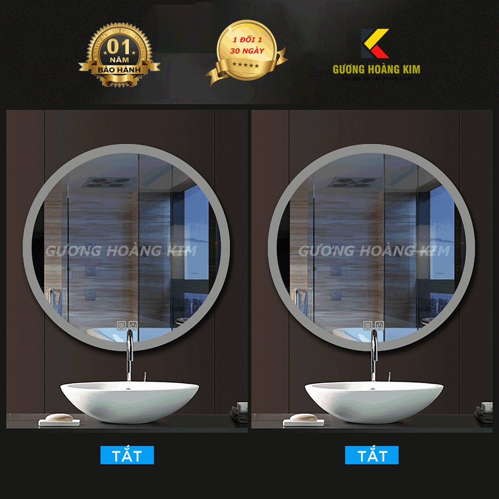 Gương tròn đèn led trang điểm treo tường cảm ứng thông minh  kich thước D40 - guonghoangkim mirror