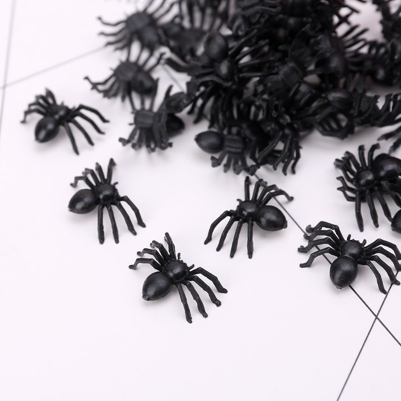 50 Con Nhện Giả Bằng Nhựa Màu Đen Trang Trí Halloween