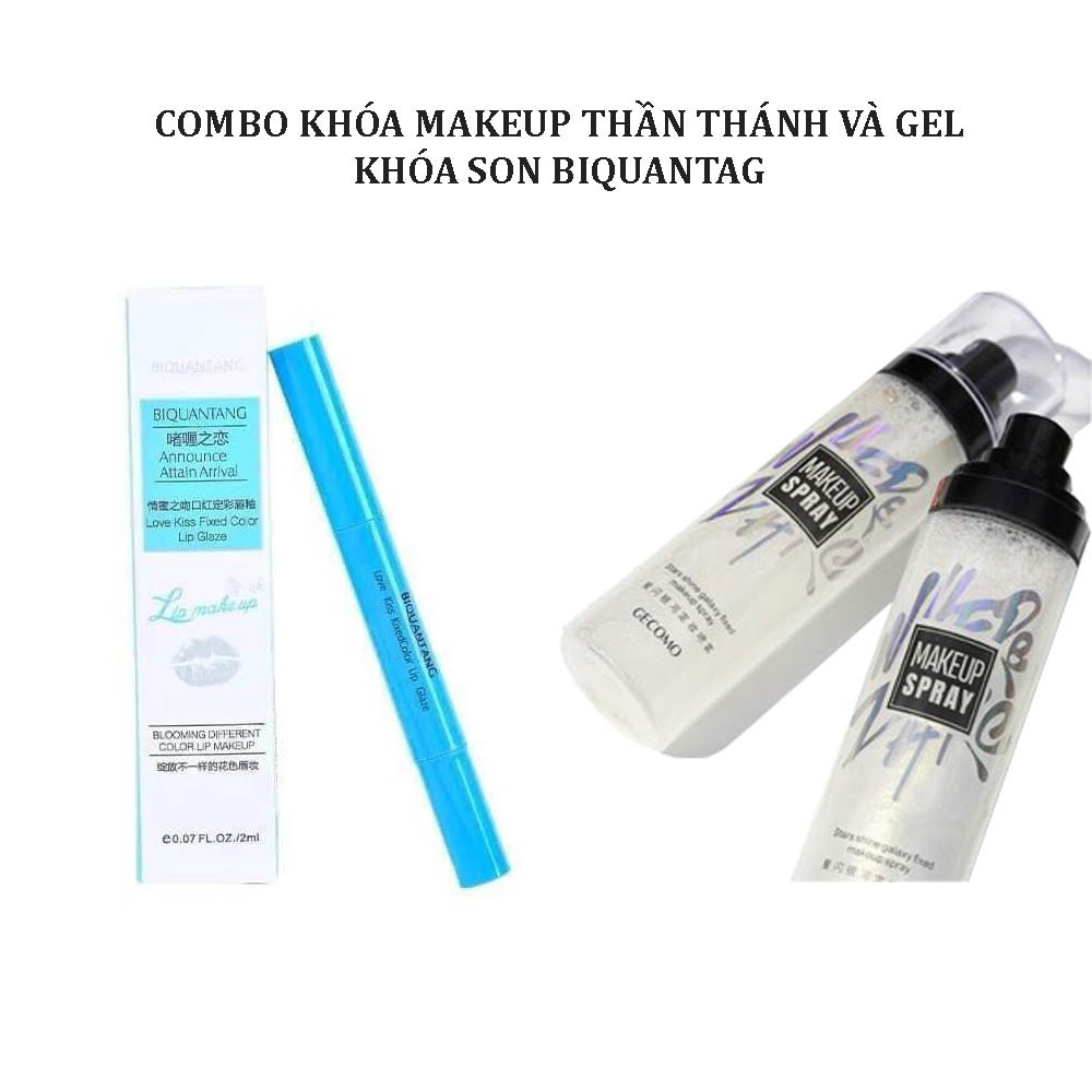 Combo Xịt Nhũ Khóa Trang Điểm Star Flash Make Up Spray 8 Hours Wear Và Gel Khóa Son BIQUANTAG Thần Thá