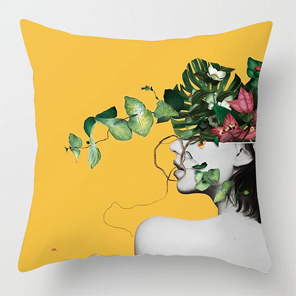 Áo gối in hình trừu tượng màu vàng chất vải mềm mại nhiều kích cỡ 40 / 45 / 50 / 60cm