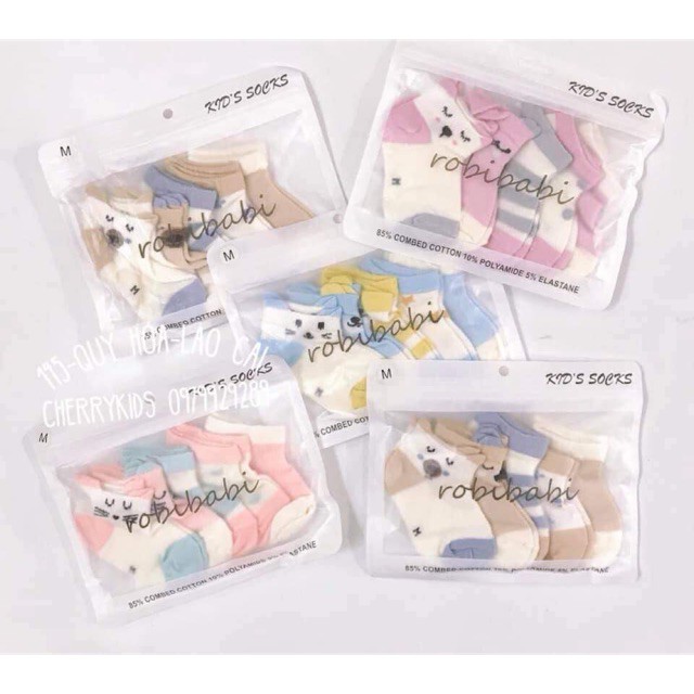 Set 5 đôi tất lưới cổ ngắn Robibabi cho bé, tất lưới kidsocks thông hơi siêu thoáng