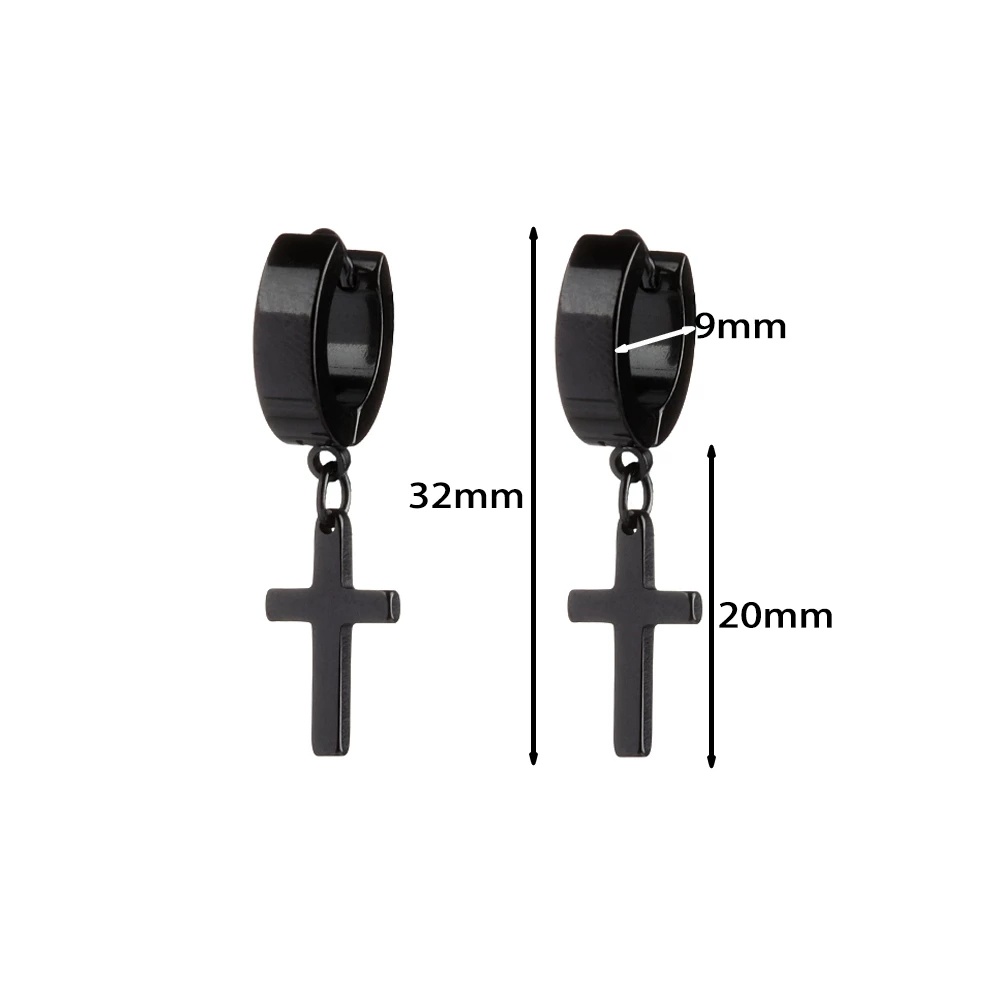 Khuyên Tai Dạng Kẹp Mặt Thánh Giá Bằng Thép Titan Phong Cách Rock Punk Rock Dành Cho Nam