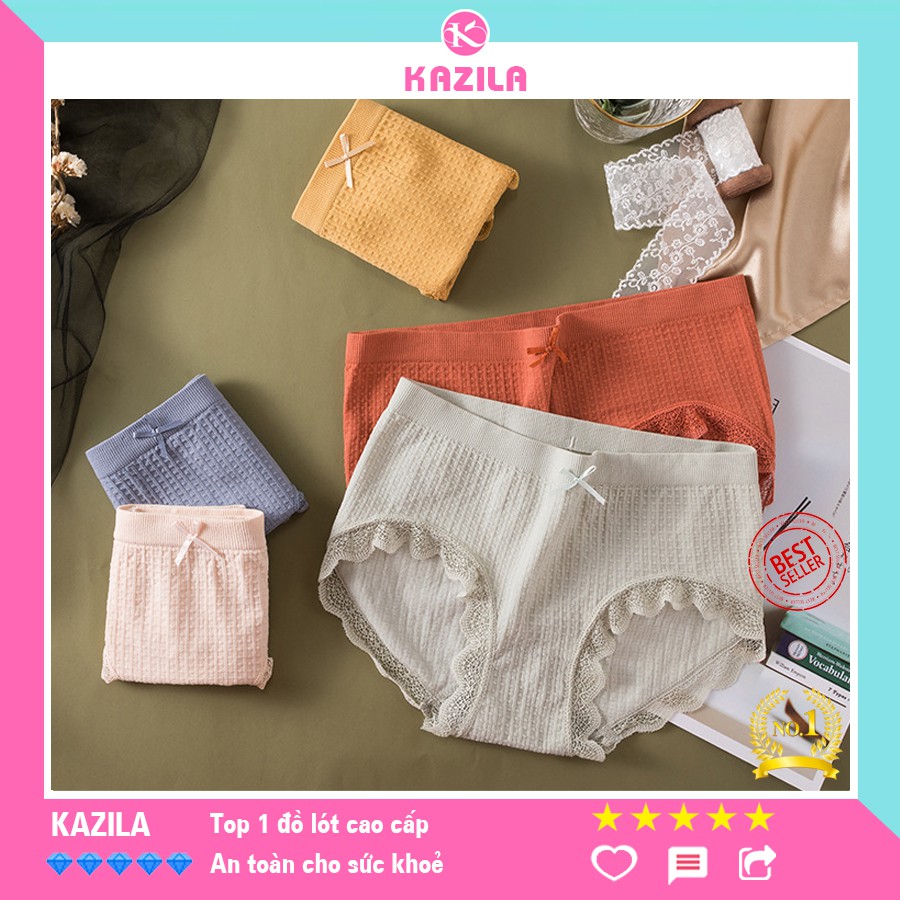 Quần lót nữ cotton freesize cao cấp tân cổ điển, quần chip nữ phối ren nơ ôm hông nâng mông kháng khuẩn Kazila QLH63
