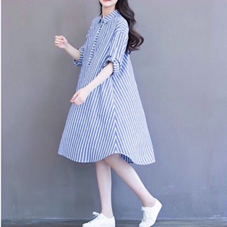 Đầm sọc xanh form A (kèm hình thật)