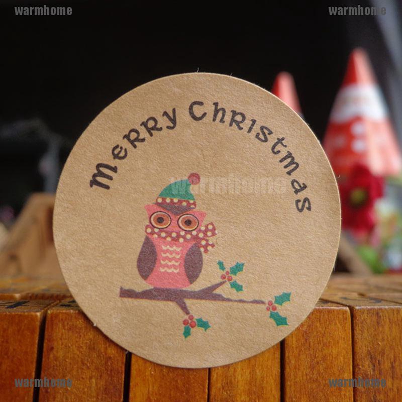 Bộ 120 miếng sticker tròn đường kính 3.5cm bằng giấy vẽ hình chim cú/cây thông Noel dùng để tự trang trí Giáng Sinh