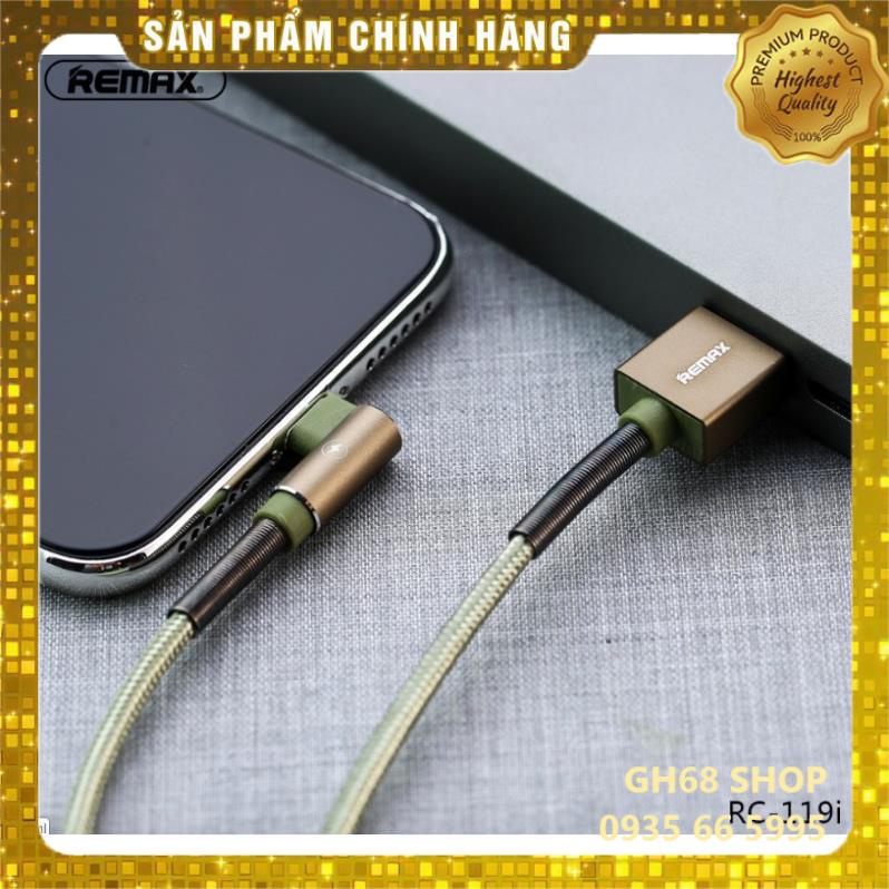 Cáp Sạc Iphone Chính Hãng Remax RC-119i - Dây Sạc Nhanh 2.4A Quặp Chữ L Chống Gãy Tiện Lợi Chơi Game, Xem phim Dài 1M