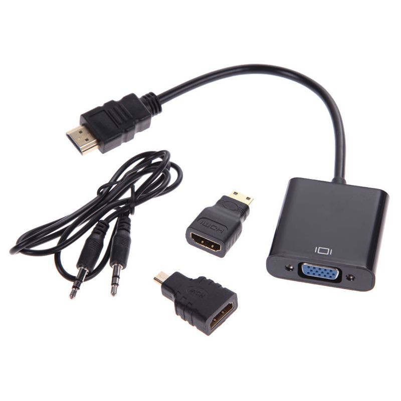 1080P Micro-HDMI/Mini HDMI/HDMI to VGA Converter Adapter With Audio Video Cable Black