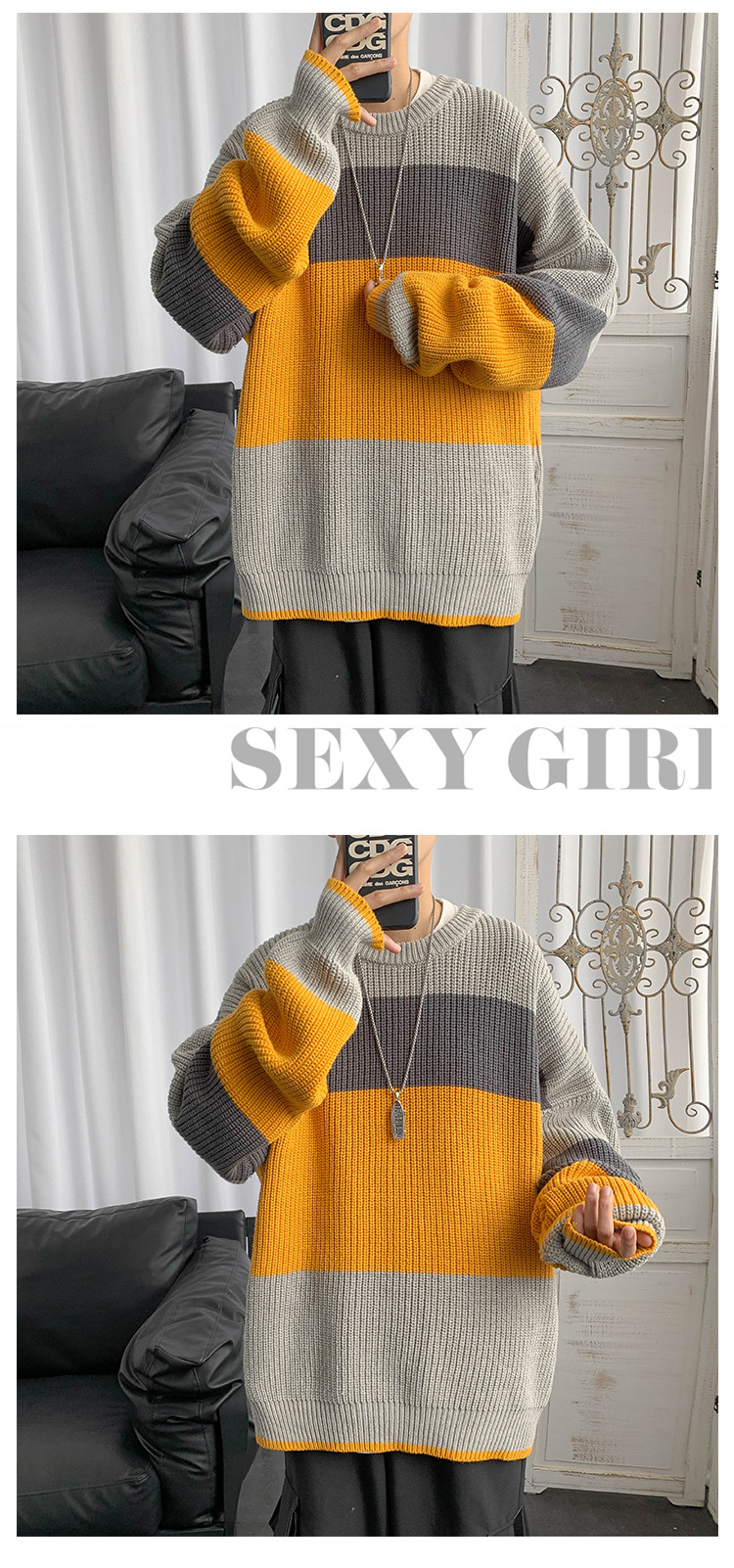 Áo Sweater Dáng Rộng Kẻ Sọc Kiểu Retro Thời Trang Mùa Thu 2020 Cho Nam | BigBuy360 - bigbuy360.vn