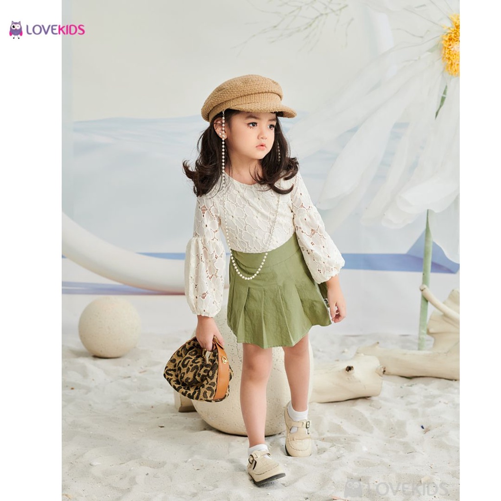 Áo ren tay phồng Lovekids bé gái, chất vải thoáng mát, size từ 3 đến 5 tuổi