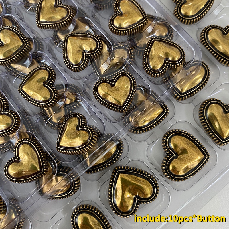 Set 10 Nút Áo Kim Loại Hình Trái Tim 19 / 23mm