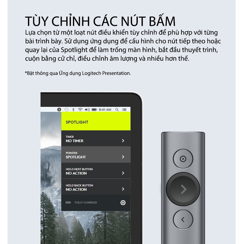 Bút trình chiếu Logitech SPOTLIGHT Wireless Presenter Đèn laze kỹ thuật số - BH 12 Tháng 1 đổi 1 Chính Hãng