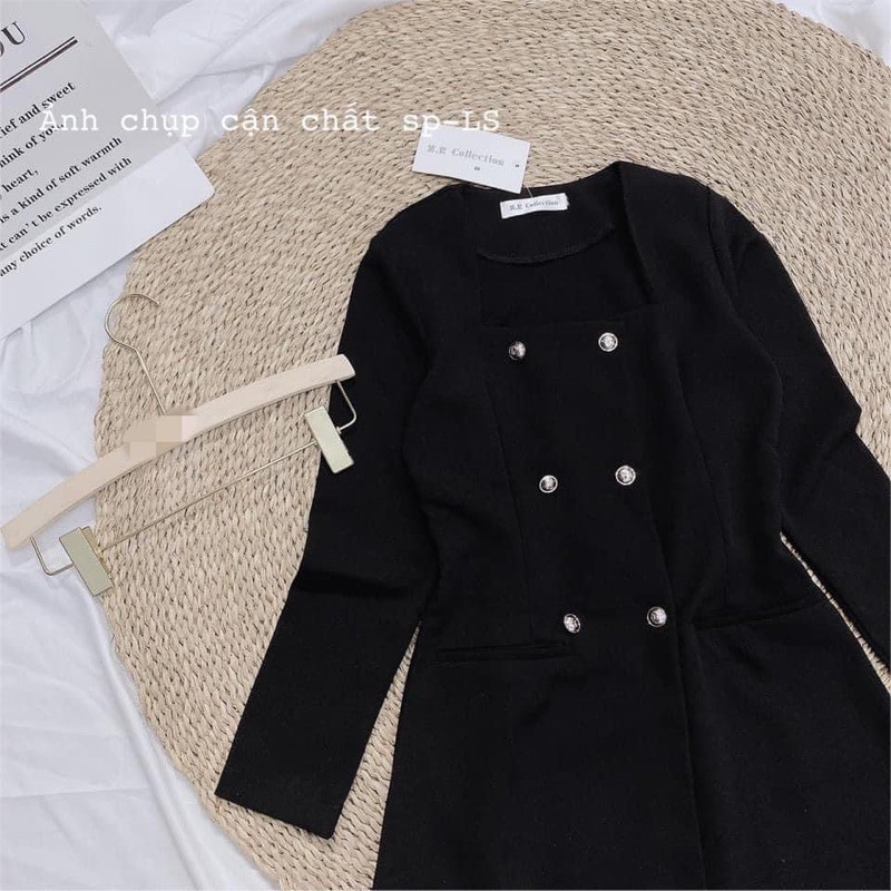 VÁY ĐEN CỔ VUÔNG 6 CÚC DÀI TAY CÁ TÍNH DÁNG VEST | BigBuy360 - bigbuy360.vn