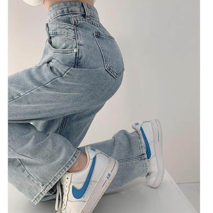 Quần Jeans Ống Rộng Xanh - Quần Bò Ống Rộng Nữ Dáng Suông 1 Cúc Cạp Chéo Ulzzang Unisex | BigBuy360 - bigbuy360.vn