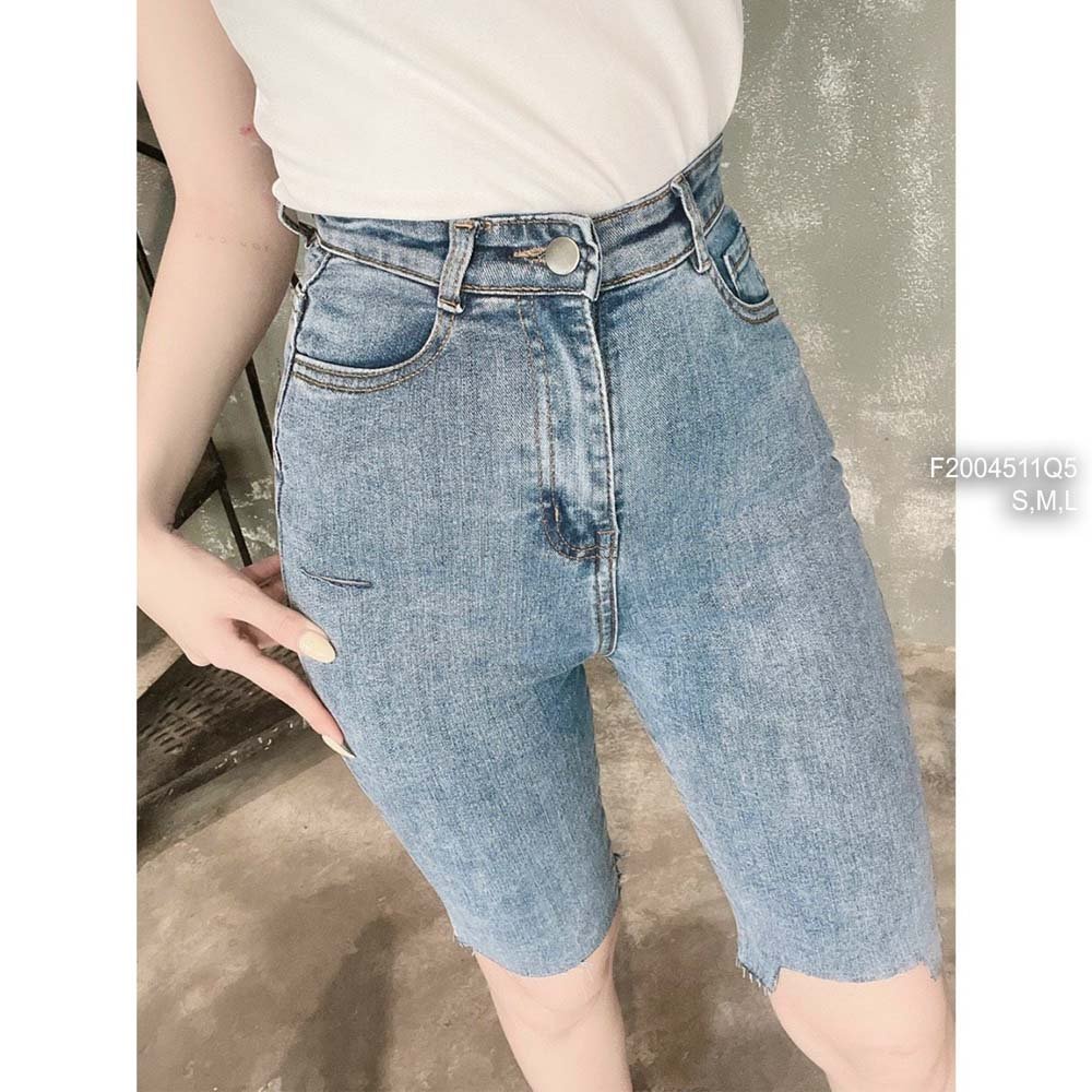 Quần jean ngố lai cắt bên rách hông lưng cao!.