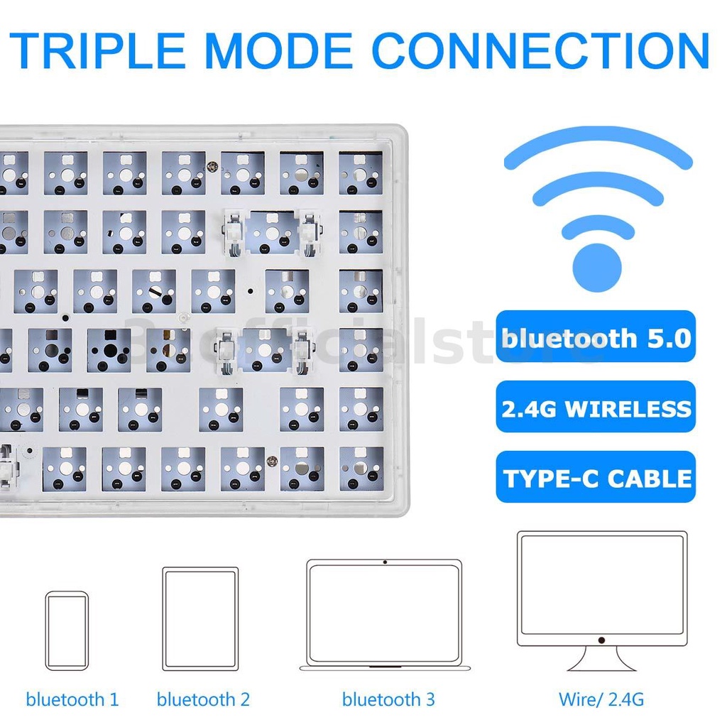 Bàn phím cơ FEKER JJK84 Bộ dụng cụ tự làm 3 Chế độ kết nối Có dây + Bluetooth + Bộ bàn phím có thể thay thế bằng bông nóng 2,4G