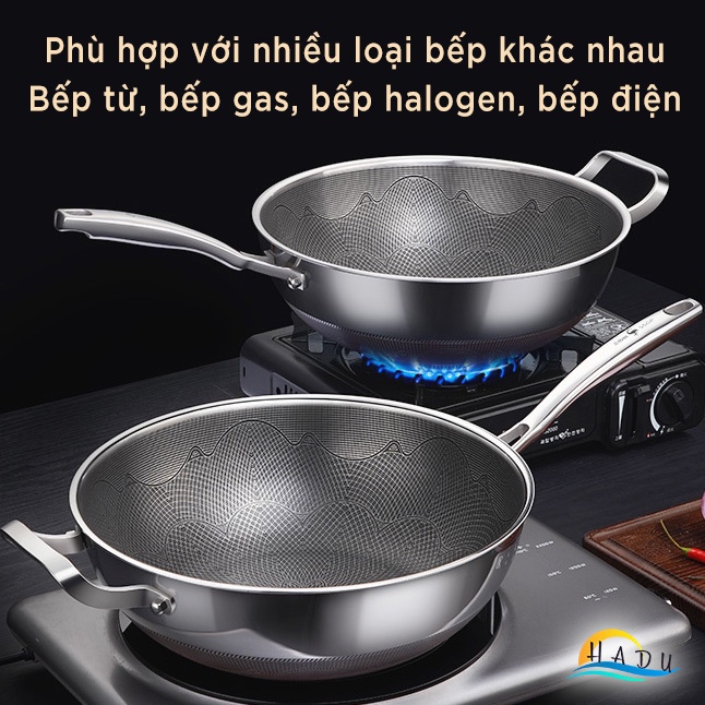 Chảo chống dính cao cấp inox 316 sâu lòng bếp từ có nắp kính cường lực 5 lớp kháng khuẩn truyền nhiệt nhanh đều HADU