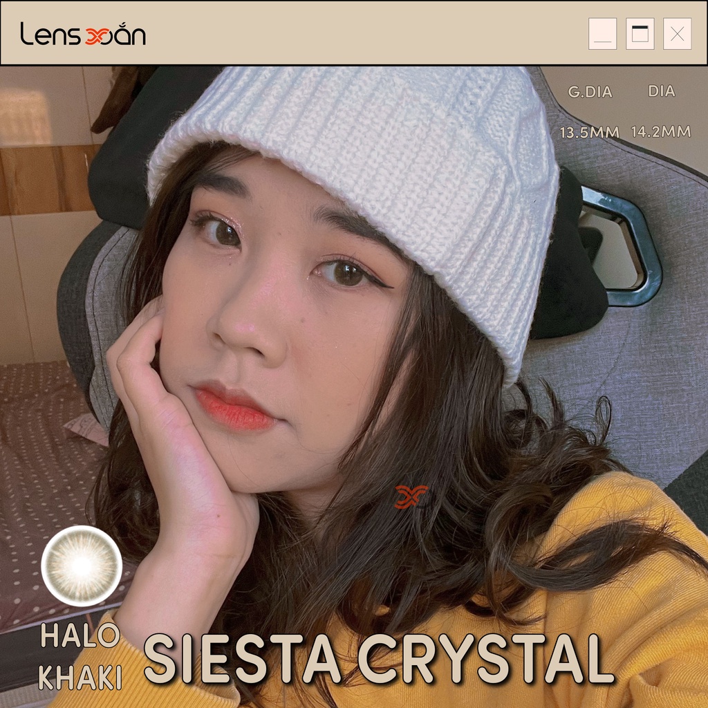 KÍNH ÁP TRÒNG CAO CẤP SIESTA CRYSTAL HALO KHAKI: LENS NÂU ÁNH RÊU SÁNG NHẸ| PC HYDROGEL LENS| COLOR CL| LENS XOẮN