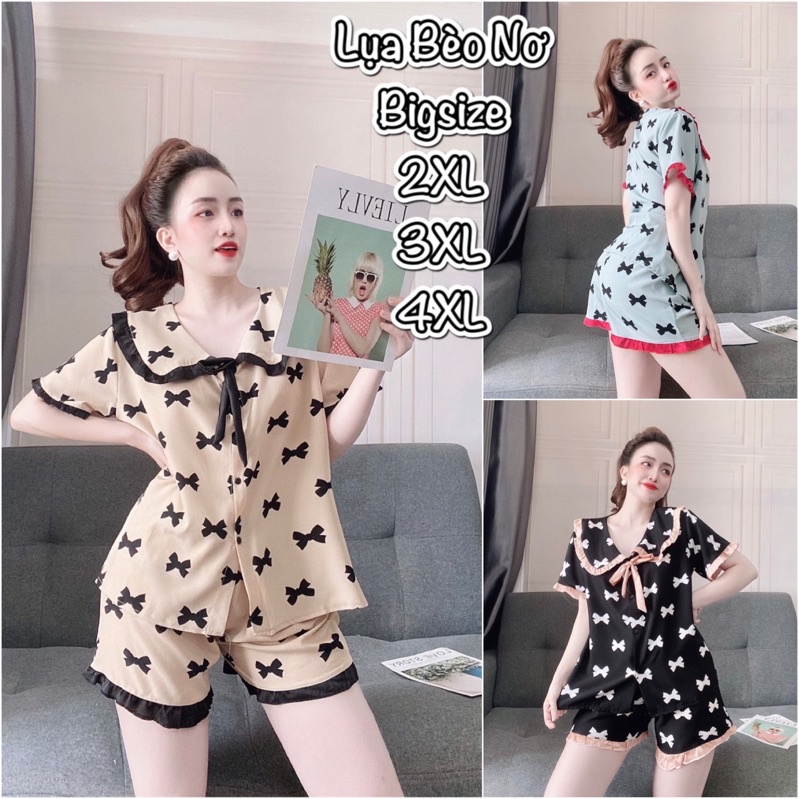 Đồ bộ nữ bigsize lụa nhật hoạ tiết cao cấp, Đồ mặc nhà pijama chất lụa form rộng