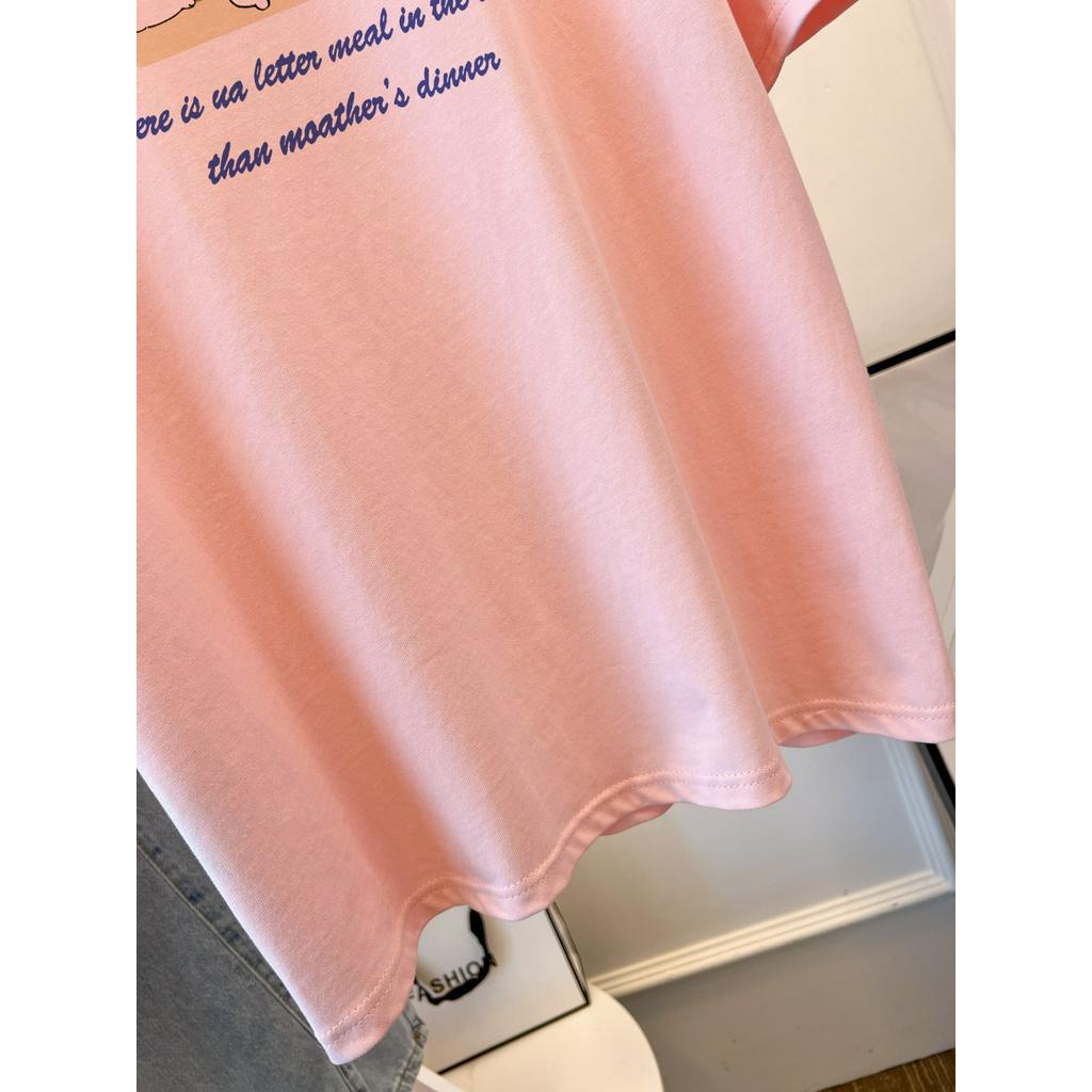 Áo Thun Cotton Dáng Rộng Ngắn Tay In Hình Thỏ Thời Trang Mùa Hè Hàn Quốc 63574