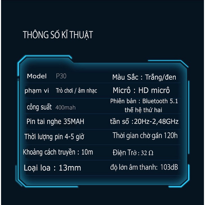 Tai nghe gaming bluetooth P30 TWS nghe nhạc không dây chống ồn, nhét tai nghe nhạc HD