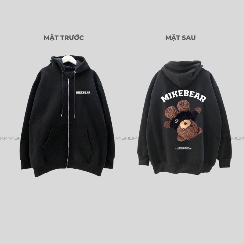 Áo khoác nỉ khoá mũ mikenco gấu lộn ngược mikenbear