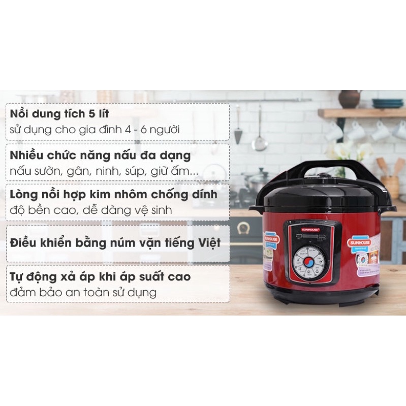 Nồi áp suất điện Sunhouse SHD1755 5 lít Hàng mới chính hãng 100% bảo hành 12T