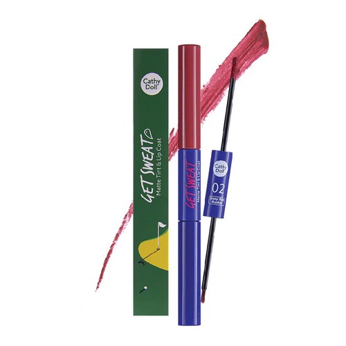 Son Lì Và Bóng Hai Đầu Cathy Doll Đầu Get Sweat Matte Tint & Lip Coat 2.4g + 2.5g .#02 Deep Red Bunker | BigBuy360 - bigbuy360.vn
