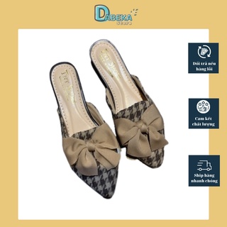 Giày sục nơ caro nâu mũi nhọn thời trang cá tính nữ - dép sục nữ đế bệt sang chảnh chống trơn trượt - dabeka - g030