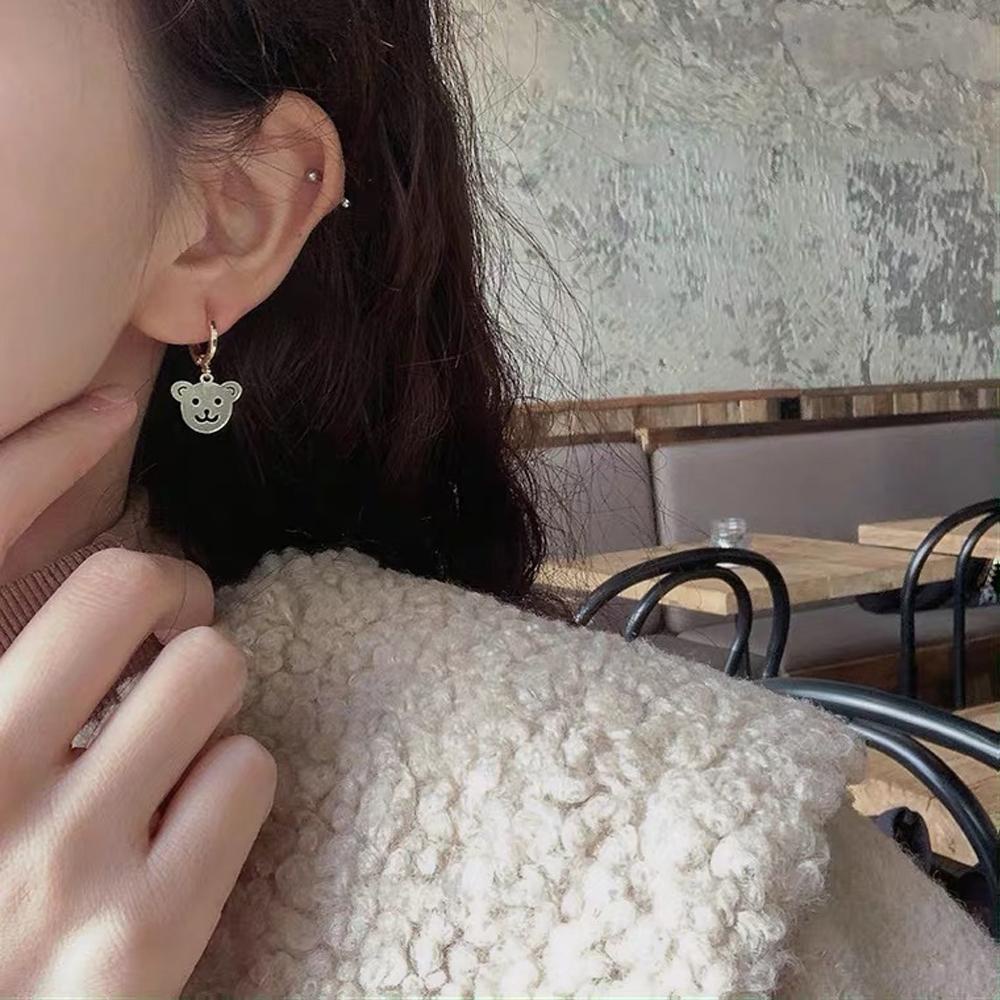 QQMALL Bông Tai Hình Gấu Bằng Thép Không Gỉ Dễ Thương Thời Trang Cho Nữ