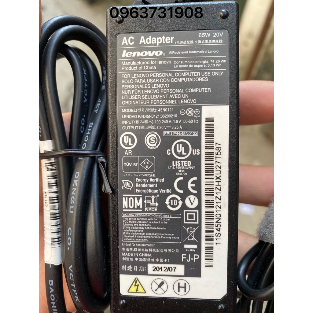 Sạc lenovo thinkpad 65w 20v-3.25A đầu tròn to zin nguyên bản Lenovo