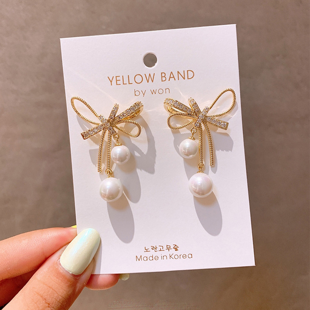 Cặp Bông Tai Nơ Đính Ngọc Trai Giả Thời Trang Nữ