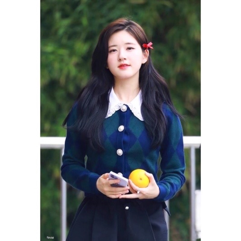 |SONA TOP| Áo cardigan cổ bèo caro xanh đen ROSE BLACKPINK, SOMI, Triệu Lộ Tư TLÉA