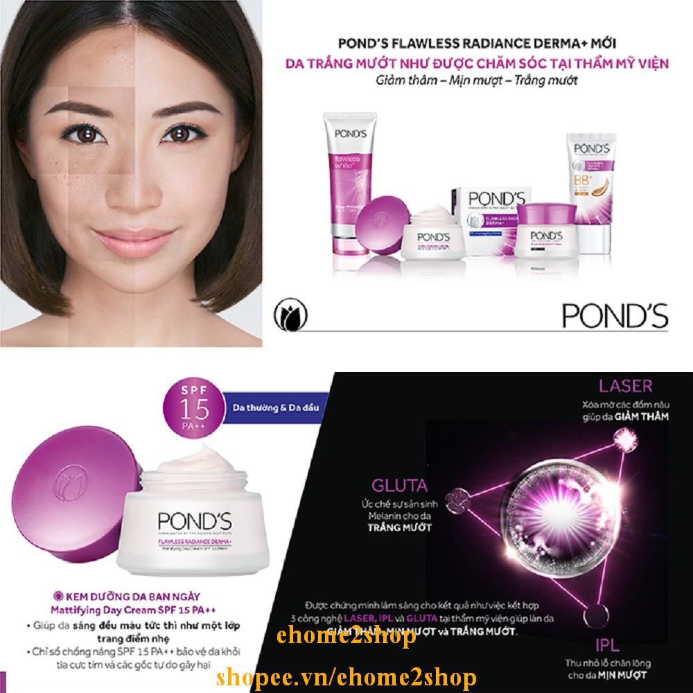 Kem Dưỡng Trắng Da Ban Ngày Cao Cấp Pond's Flawless White 50g shopee.vn/ehome2shop.