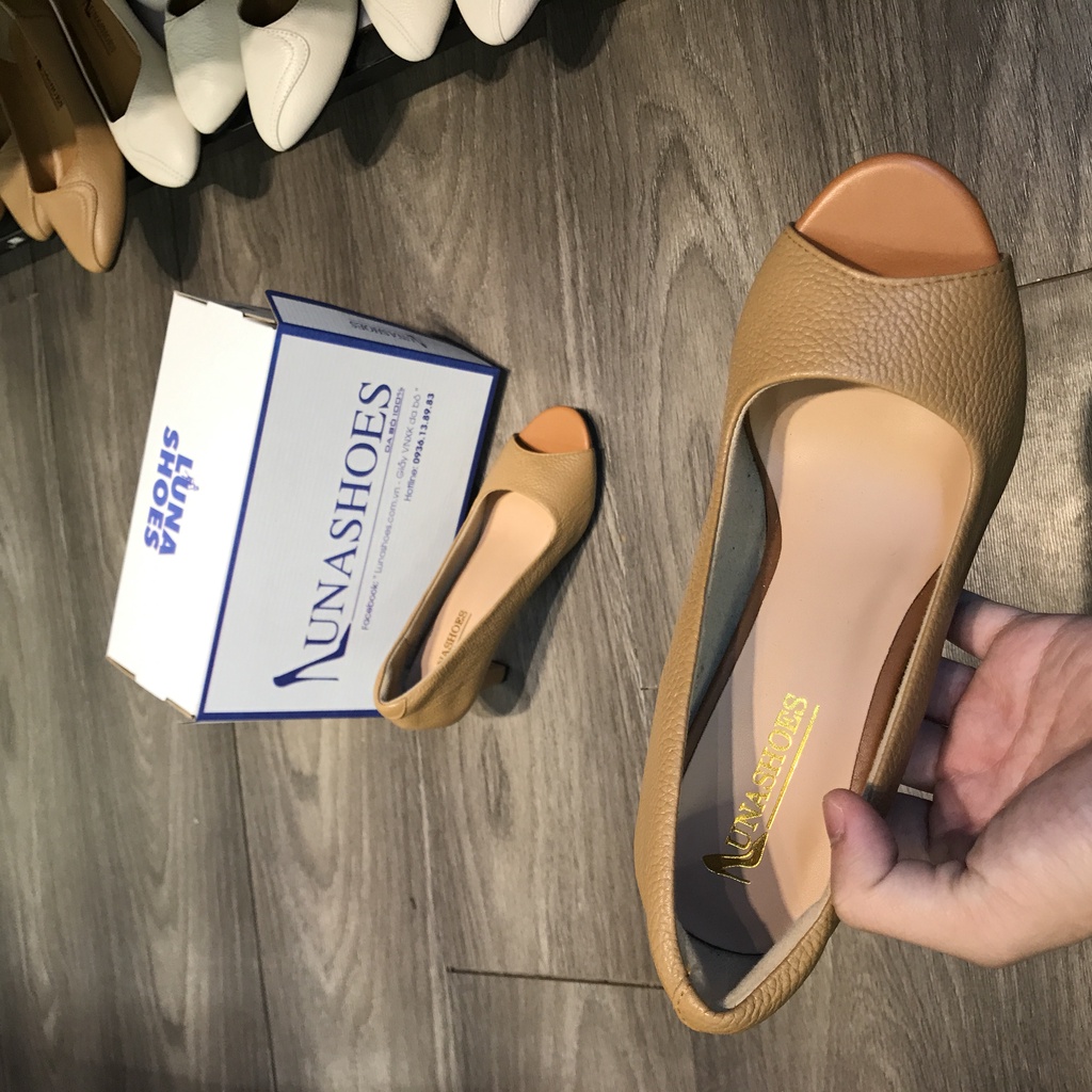 Giày Cao gót nữ 5p Lunashoes 8001 giầy da bò thật cho mẹ bảo hành 24 tháng vnxk guốc búp bê trung niên mềm đi êm chân