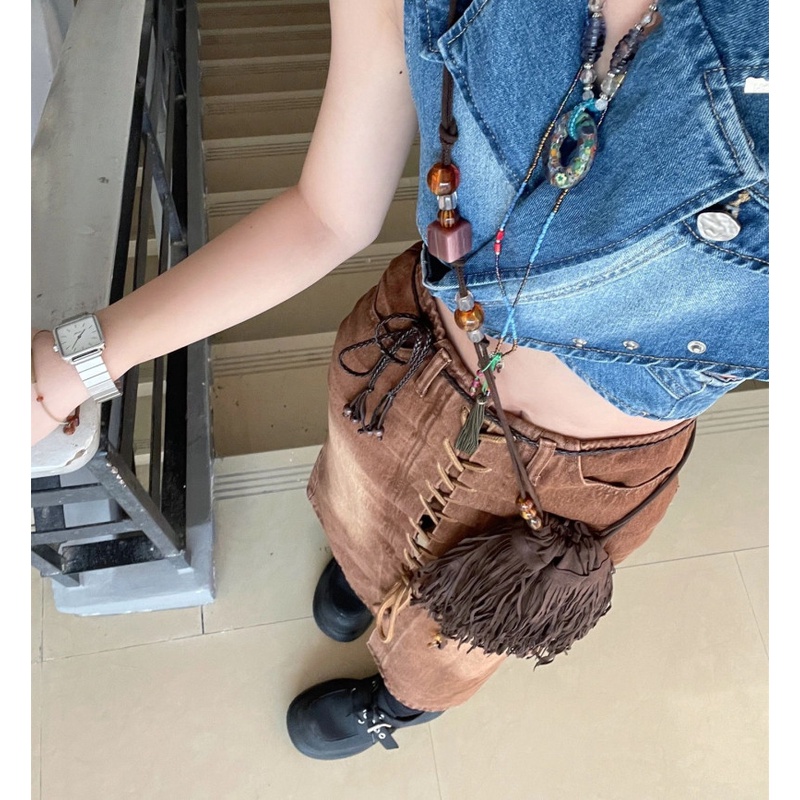 Chân Váy Denim Dài Lưng Cao Thời Trang Mùa Hè Cho Nữ