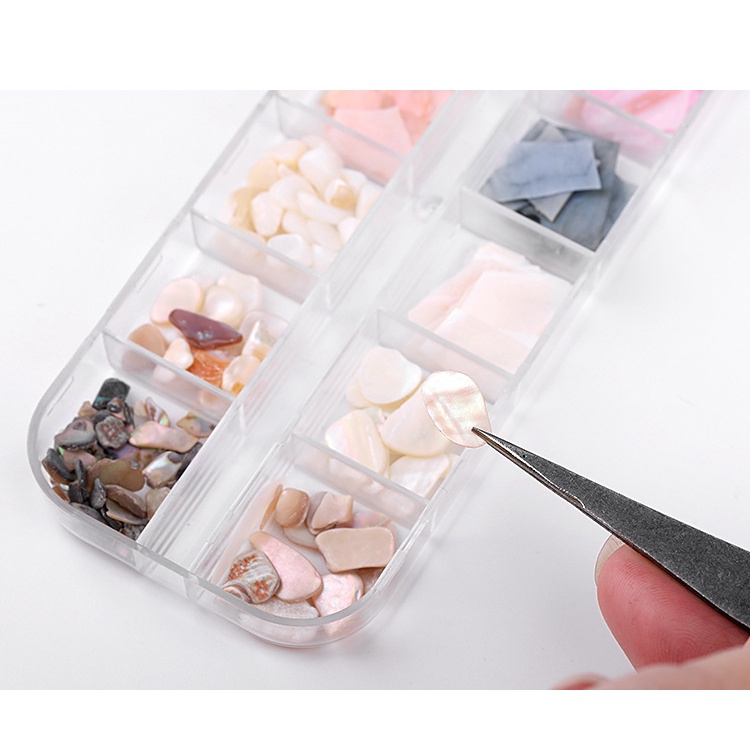 Xà cừ nail khay mix giấy nhún đá sỏi đính móng Yapas x Pinpai , Set xà cừ vân đá mix màu trang trí móng chuyên dụng
